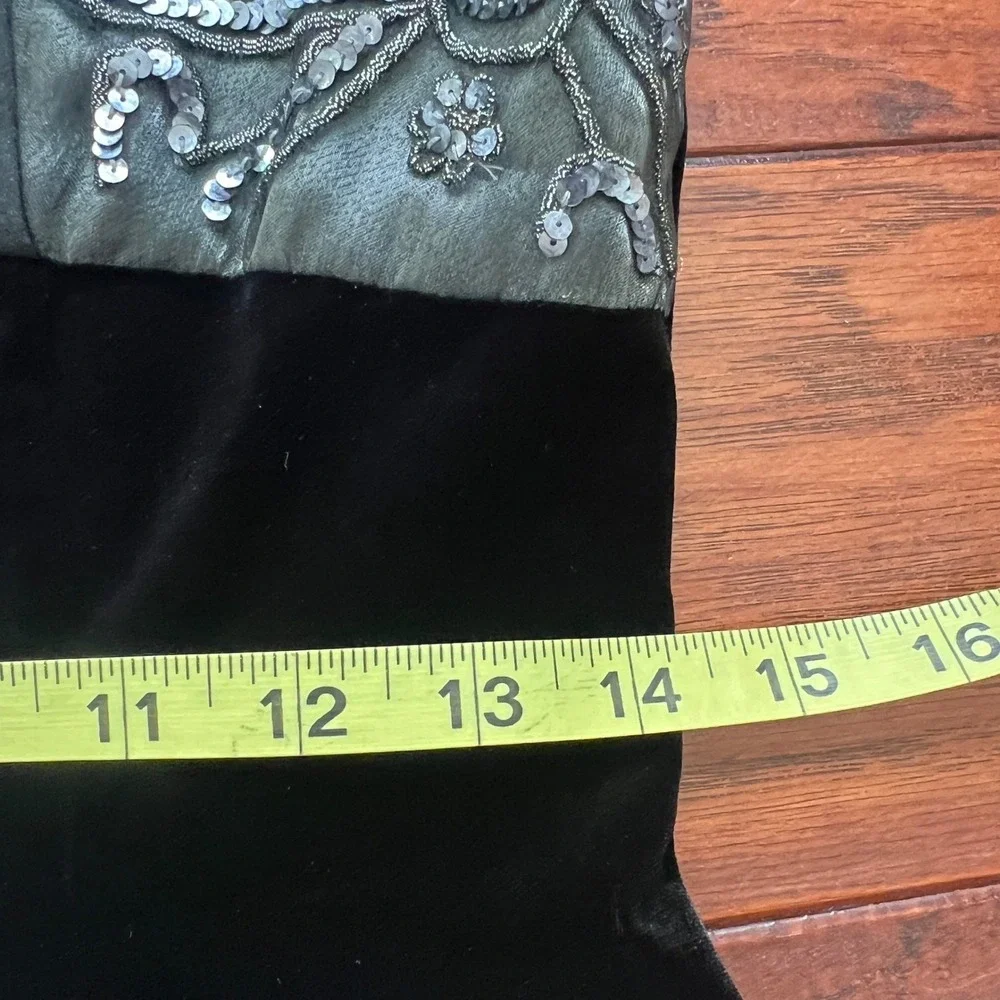 VTG Y2k‎ S/M Black Velvet Sequin Gown Maxi Goth Fairy Vamp Witchy Dark Romantic